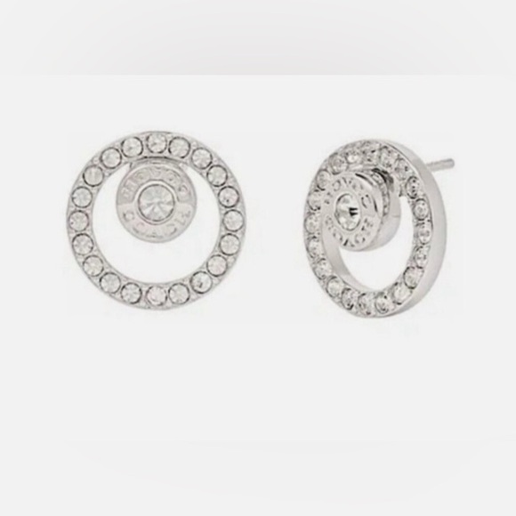 COACH CIRCLE HALO STUD EARRINGS CZ SilverTone PLATED NWT Retail: $95 - Picture 3 of 9